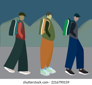 ilustración vectorial con joven hombre que camina