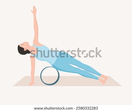 Similar – Image, Stock Photo Slim female doing side plank star pose during yoga session in park