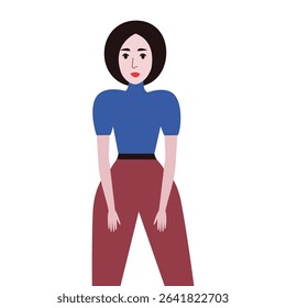 Vector illustration of young woman in casual fashion outfit.