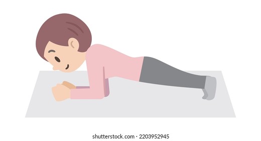 Vector illustration of young woman doing plank