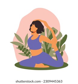 Ilustración vectorial de una joven haciendo yoga