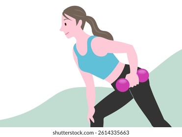 Vector illustration of a young woman doing strength training with dumbbells