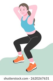 Vector illustration of a young woman doing squats