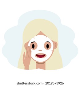 Vector illustration of a young woman face with a cloth mask. Facial skin care concept
