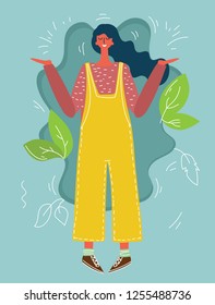 Vector illustration with young woman or girl dressed in trendy clothes. Female  cartoon character in a flat cartoon style isolated on white background. 