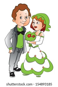 Vector illustration of young woman giving flowers to her boyfriend.