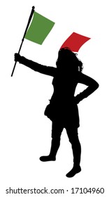 vector illustration of a young woman holding a flag of italy