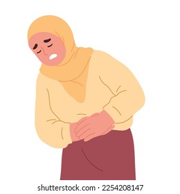 vector illustration of young woman holding pain while holding stomach