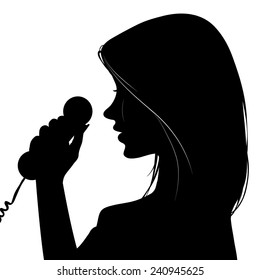 Vector illustration. Young woman holding phone receiver.