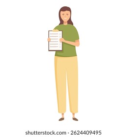 Vector illustration of a young woman holding a clipboard with a detailed checklist, standing confidently
