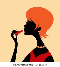 vector illustration of young woman with lipstick