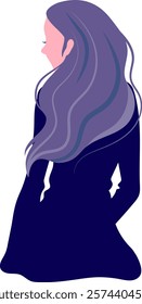 Vector illustration of a young woman with oriental long hair from behind.