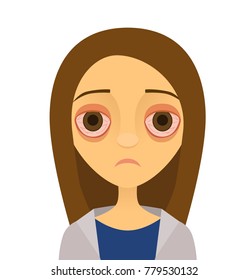 Vector illustration of a young woman with pink eye (conjunctivitis)