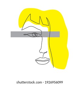 Vector illustration of young woman portrait.  Modern one line art and abstract shapes. Can be use as home decor such as posters, wallpapers, t-shirt print and as social media design