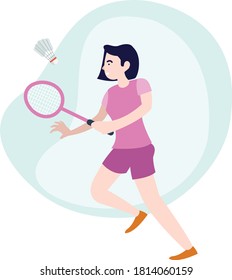 Vector illustration of young woman practicing badminton every afternoon