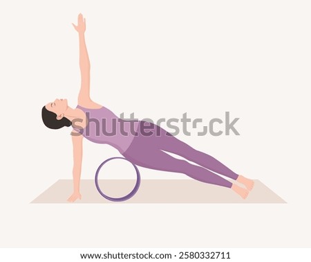 Similar – Image, Stock Photo Slim female doing side plank star pose during yoga session in park