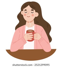 Vector illustration of young woman relaxing enjoying a drink