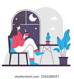 A vector illustration of a young woman sitting, rendered in a calming blue monochromatic palette. Perfect for websites, blogs, 