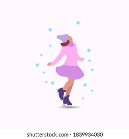 Vector illustration of a young woman skating in winter for an icon or symbol