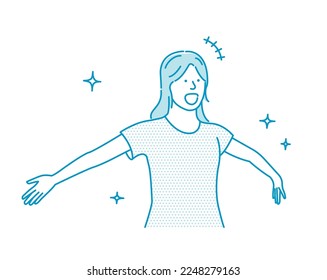 Vector illustration of young  woman  spreading their arms