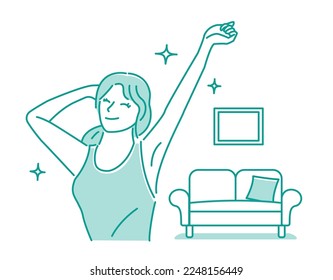 Vector illustration of a young woman stretching (healthy and positive image)