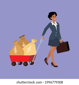 Vector illustration of a young woman successfully manages Fundraising for her business.
This illustration is using a flat outline style. Each element in the design is an individual vector layer.