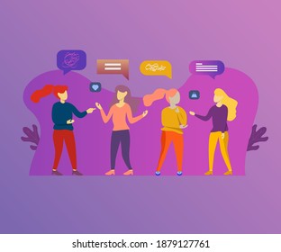 Vector illustration. the young woman talk while standing. modern flat people character. Ideal for landing page, mobile app, motion