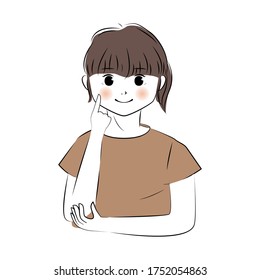 Vector illustration of young woman thinking and smiling