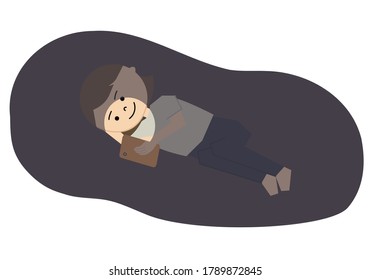 Vector illustration of young woman using smartphone in the dark