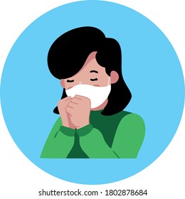 Vector Illustration of a young woman using a mask because she is sick