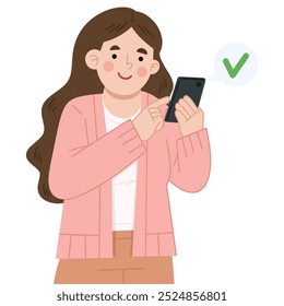 Ilustración vectorial de la mujer joven que usa el teléfono inteligente