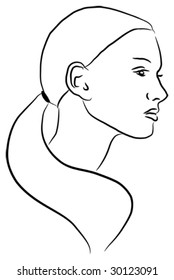 Vector illustration of a young woman's profile, in outlines.