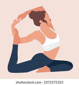 Vector illustration of a young woman's workout. A young girl is engaged in yoga, dancing, aerobics, fitness. In a flat style illustration