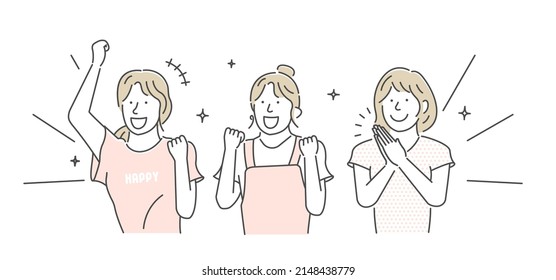 Vector illustration of a young women cheering and expressing joy