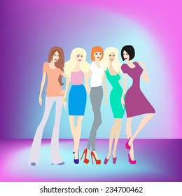 A vector illustration of young women having New Year's celebration party