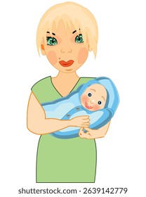 Vector illustration of the young women with infant on hand
