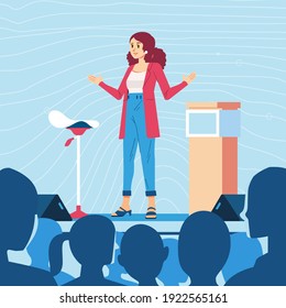 vector illustration of young women motivator, a businesswomen, professional giving motivation in front of the people. used for banner, web image and other