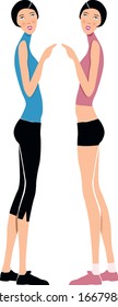 Vector illustration of young women in sport clothes, fitness girls. Women in fitness sportswear, cartoon flat style, isolated on white background