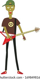 Vector illustration of young zombie rock guitarist character design