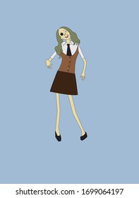 Vector illustration of young zombie school girl character design