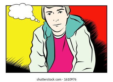 A Vector Illustration of a Youngman in Comic Style