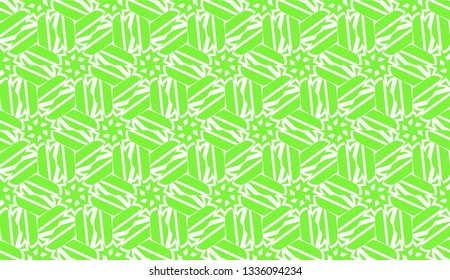 Vector illustration. For your business, presentation, fashion print. Pattern with abstract illusion triangles. Light green color