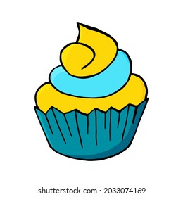 Vector illustration for your design. Bright icon of cupcake, muffin in hand draw style. Sweet pastries, cute muffin. Sign