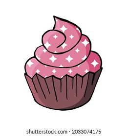 Vector illustration for your design. Bright icon of cupcake, muffin in hand draw style. Sweet pastries, cute muffin. Sign, icon