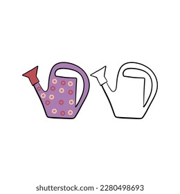 Vector illustration for your design. Colored and black line outline. Garden set.