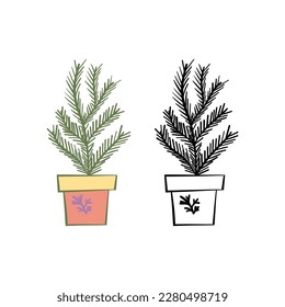 Ilustración vectorial para su diseño. contorno de línea de color y negro. Jardín. Flor en una olla.