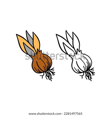 Vector illustration for your design. Colored and black line outline. Garden set. Bulb