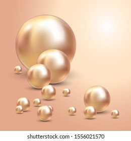 Vector Illustration for your design. Luxury beautiful shining jewelery background with rose pearls vector illustration. Beautiful shiny natural pearls. Nacreous and iridescent. With transparent