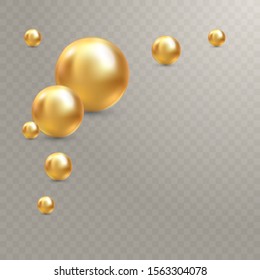 Vector Illustration for your design. Luxury beautiful shining jewellery background with golden pearls vector illustration. Beautiful shiny natural pearls. With transparent glares and highlights for