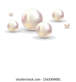 Vector Illustration for your design. Luxury beautiful shining jewellery background with white pearls vector illustration. Beautiful shiny natural pearls. With transparent glares and highlights for